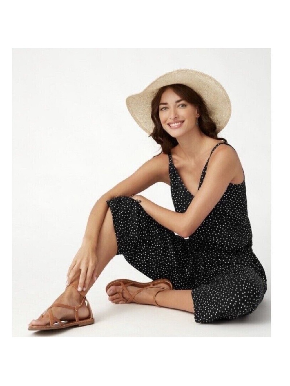 TOMMY BAHAMA Womens Large
Sea Swell Linen Blend Cropped
Polka Dot Jumpsuit